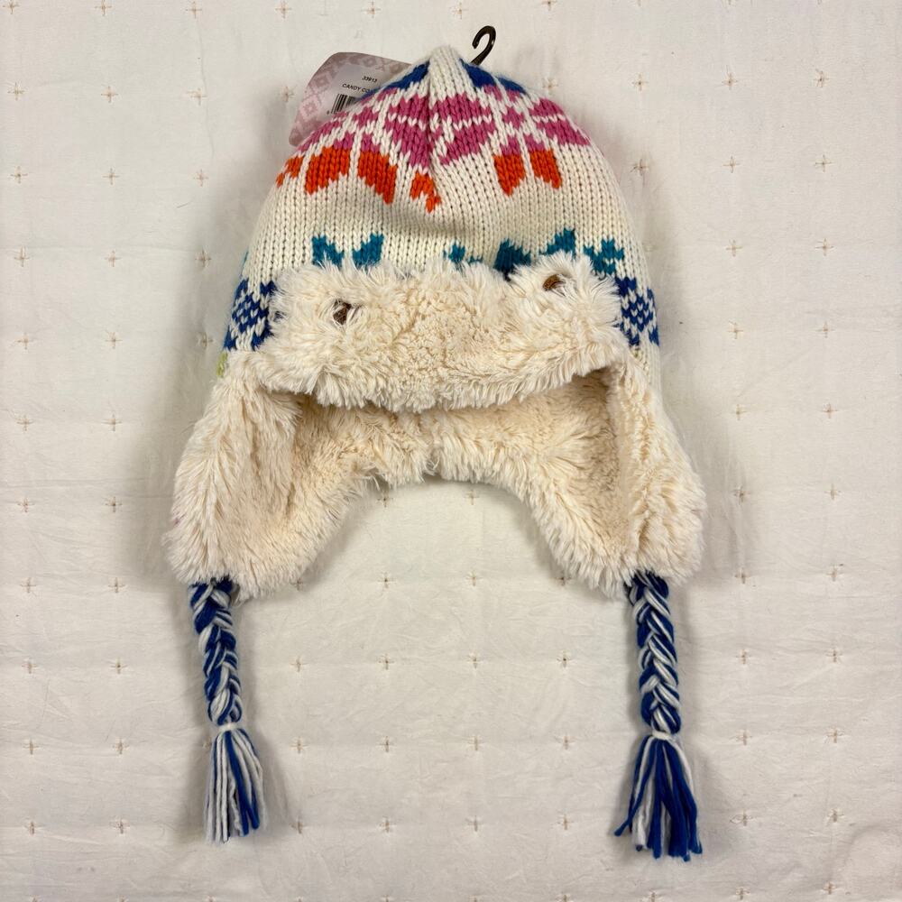 Muk Luks Chullo Trapper Hat Cream Rainbow Snow Flake Faux Fur Lining - Picture 2 of 6